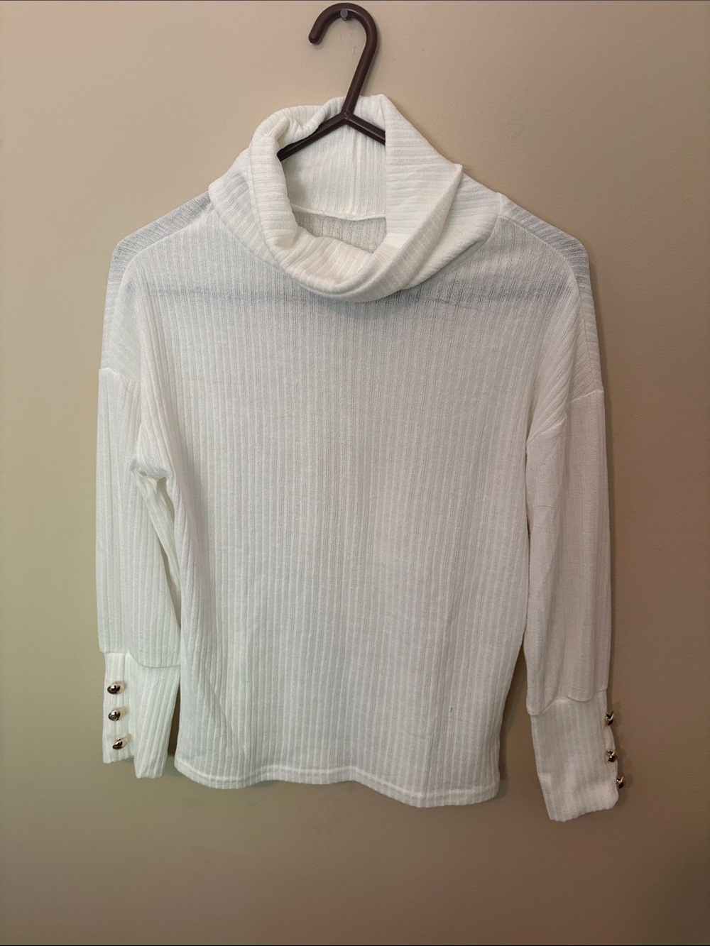 Classic White Ribbed Cowl Neck Sweater